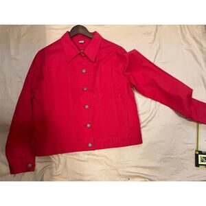 Red Stretch Denim Jacket Women’s Large (L) Button Front